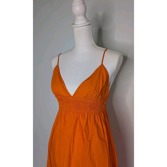 Zara Womens Orange Dress Long Sweatheart Neck Cotton Sleeveless Beach Size M - Picture 4 of 13